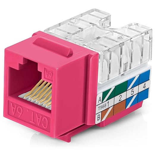 Everest 90° Angled RJ45 Cat6A Keystone Jacks 50-Pack in Pink by EverestMediaSolutions