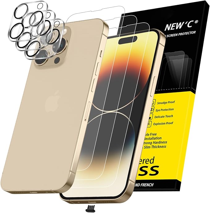 NEW'C 3x for iPhone 14 Pro Screen Protector+ 3x Camera Lens Protector, Sensor by NEWC