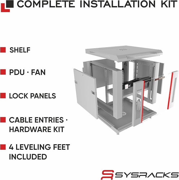 9U Wall Mount Server Rack Cabinet – 19" Network Rack Enclosure, PDU & Shelf - Image 4
