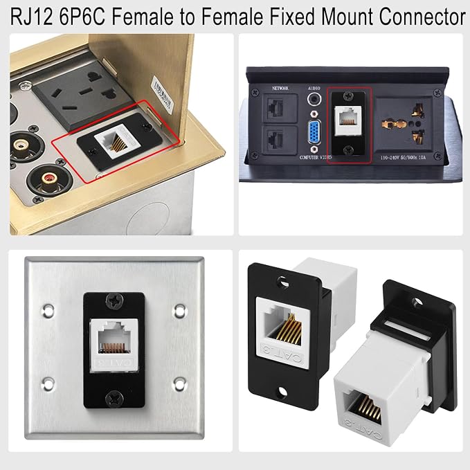 QIANRENON CAT3 RJ12 6P6C Rectangular Panel Telephone Line Adapter RJ12 6P6C - Image 6