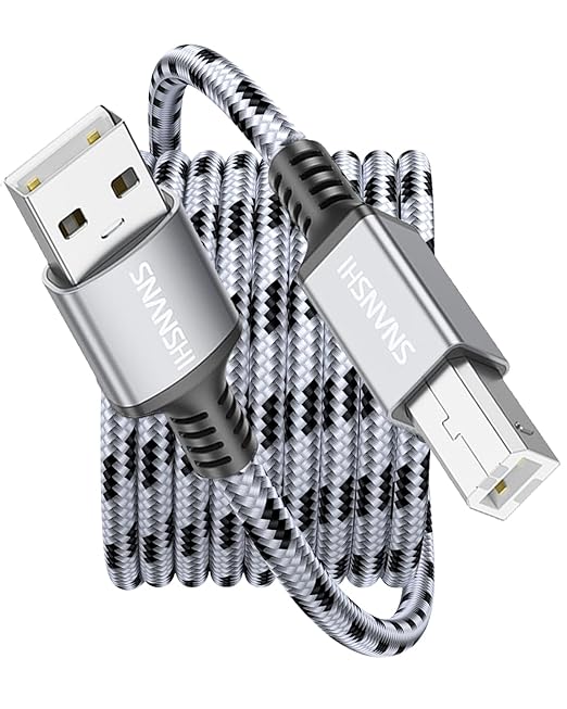 SNANSHI USB Printer Cable 30ft, Nylon Braided High Speed USB 2.0 Type A Male to by SNANSHI