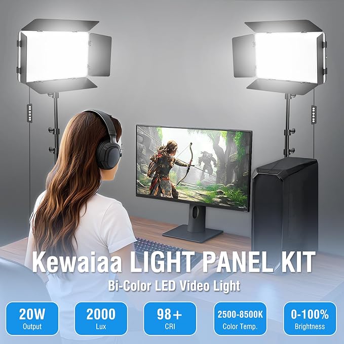 2 Pack LED Video Light with Barndoor, 20W Bi-Color LED Studio Lights Panel - Image 2