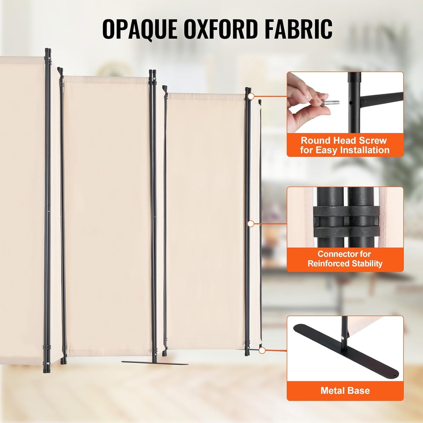 VEVOR Room Divider, 6 Panel Room Divider, Folding Privacy Screen and Portable Partition Divider for Room Separation, Freestanding Room Partitions for Office, Bedroom, Study, Beige