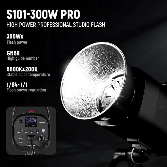 NEEWER 600Ws Studio Monolight Flash Light Kit: 2 Pack S101-300W PRO 5600K - Image 2