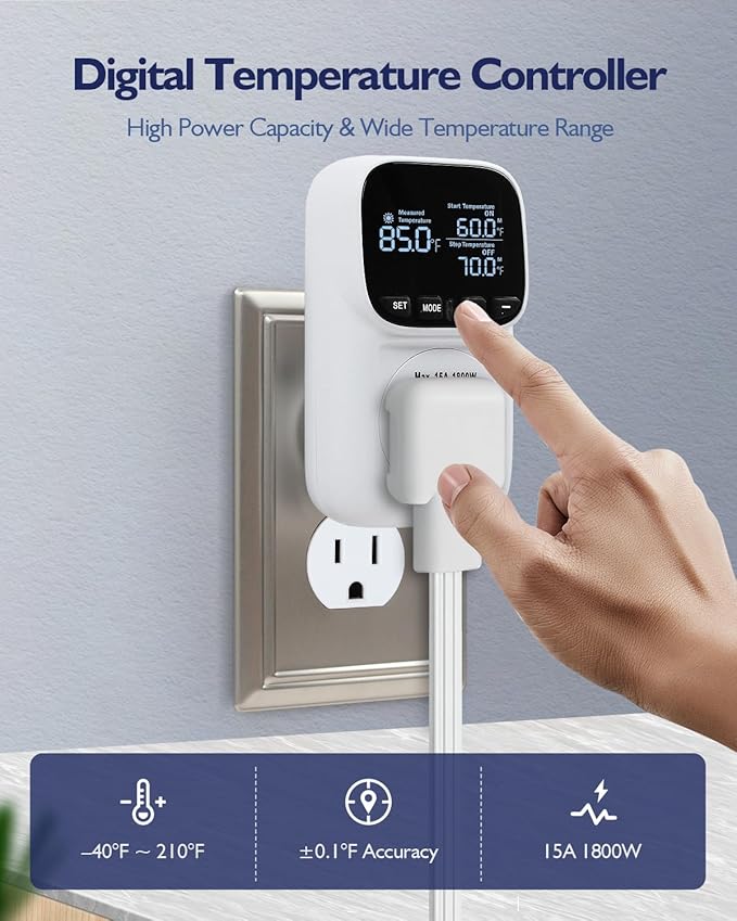 Digital Temperature Controller, Heating & Cooling Thermostat Plug Outlet - Image 2