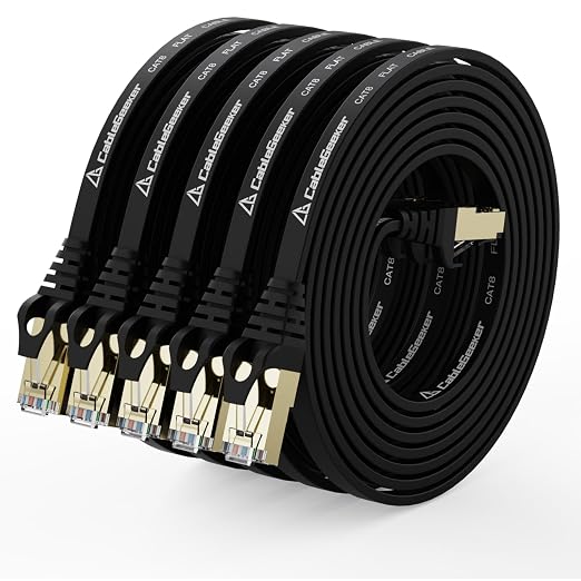 CableGeeker Cat 8 Ethernet Cable 10FT 5 Pack All-Black, 40Gbps 2000Mhz High by CableGeeker