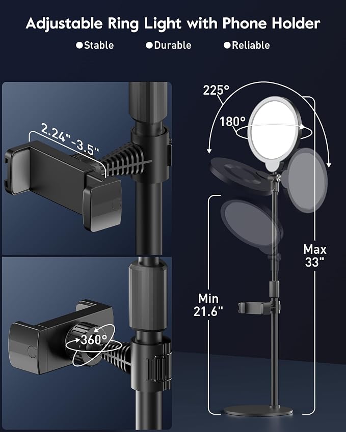 2 Packs Desk Ring Light with Stand, Adjustable Desktop Light with Phone Holder - Image 4