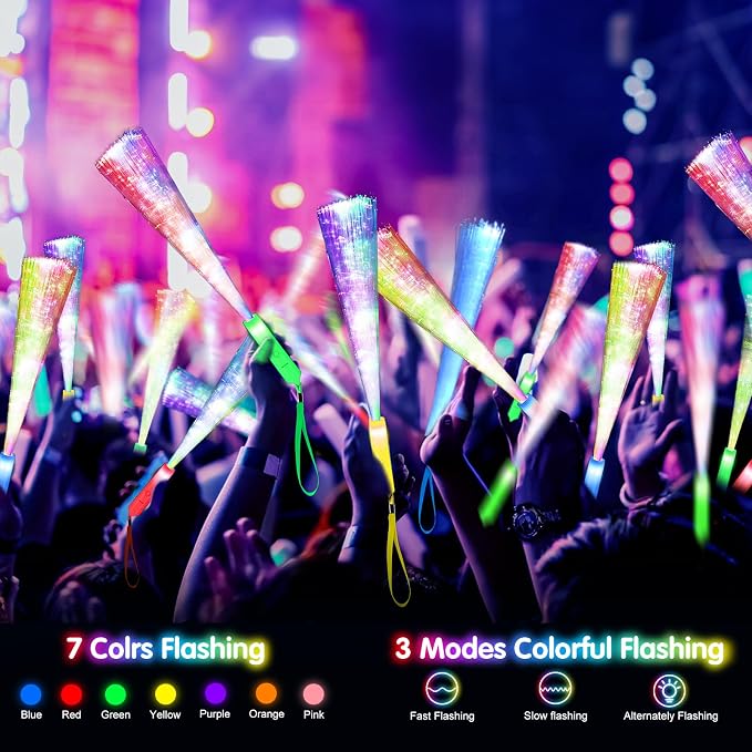 SHQDD 200PCS Glow Fiber Optic Sticks, LED Light Wands, Glow in The Dark Party - Image 4