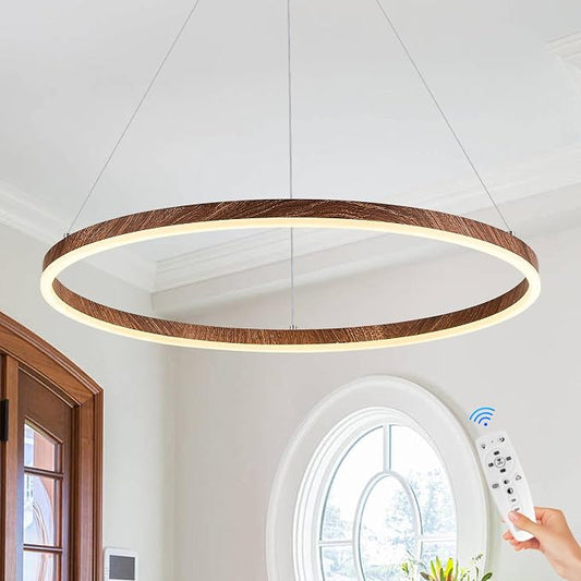 LED Ring Chandelier 24 Inches Round Chandelier Wood Grain Finish Dimmable LED by LUMIFLYModernChandelier