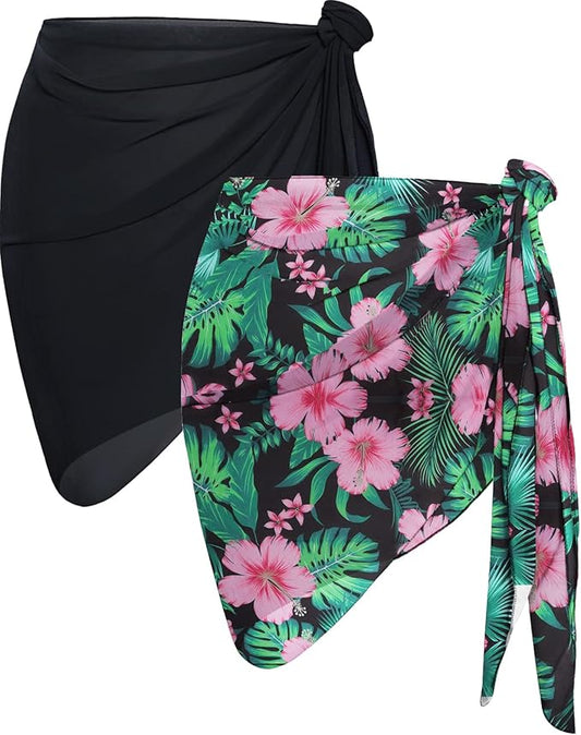 CHICGAL 2 Pieces Women Beach Sarong Bathing Suit Wrap Skirt Sheer Bikini by CHICGAL