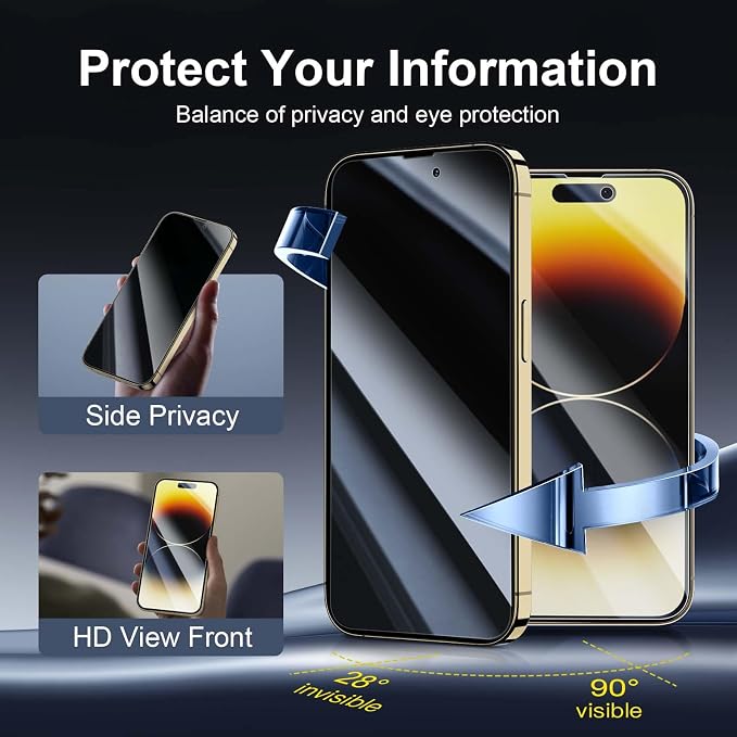 NEW'C 3x Privacy for iPhone 14 Pro Max Screen Protector+ 3x Camera Lens - Image 3