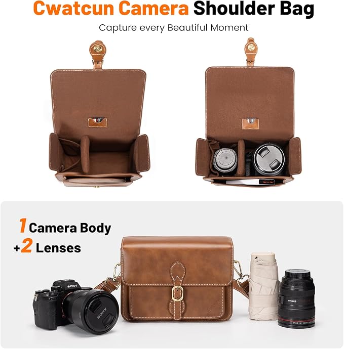 Cwatcun Camera Shoulder Bag Compact Camera Case Waterproof Retro Compatible - Image 8