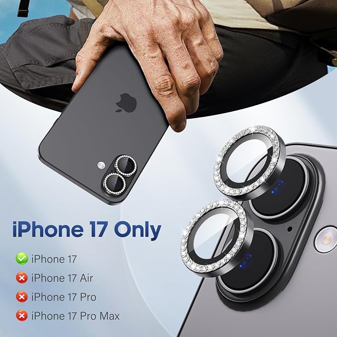 for iPhone 17 Camera Lens Protector Bling, Individual Diamond Metal Ring - Image 2