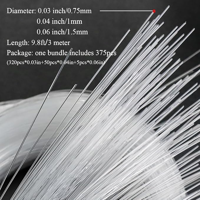 AKEPO End Glow Fiber Optic Light Cable 9.8ft/3m*375pcs*Mixed Dia., PMMA Plastic - Image 4