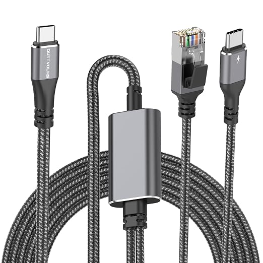 USB C to Ethernet Cable with Charging 10 Feet, USB-C Male 100W PD & Gigabit LAN by DUTEVOLNS
