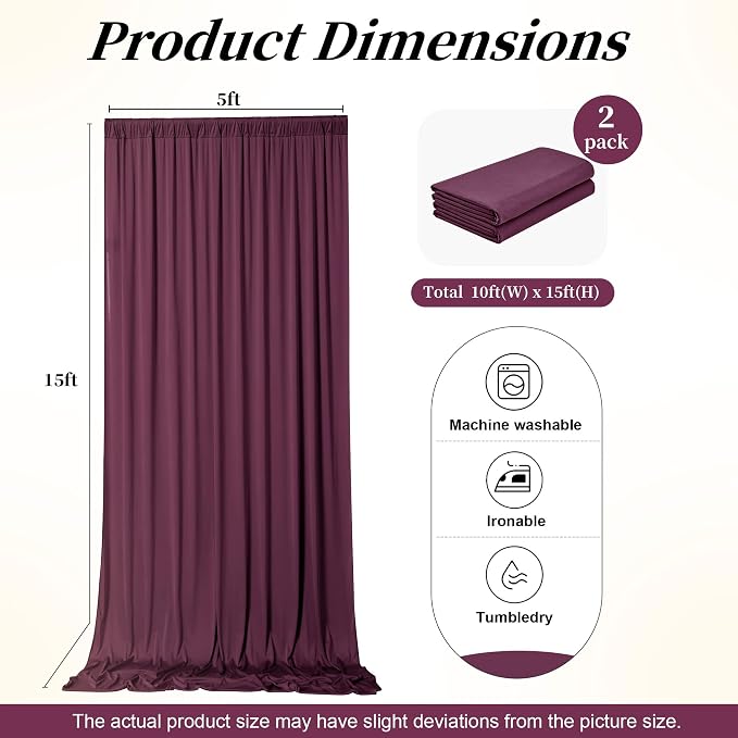10ft x 15ft Burgundy Backdrop Curtains - Image 7