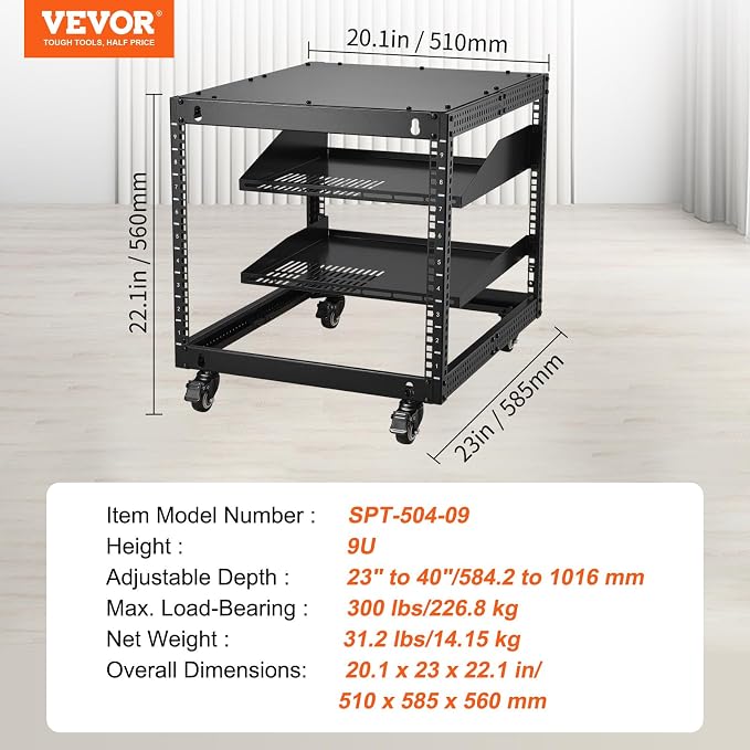 VEVOR 9U Open Frame Server Rack, Free Standing or Wall Mount Network Server Rack - Image 7