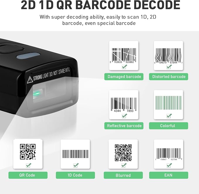 Wireless Barcode Scanner, 1D 2D Bluetooth Bar Code Scanners USB Wired & 4.2 - Image 5