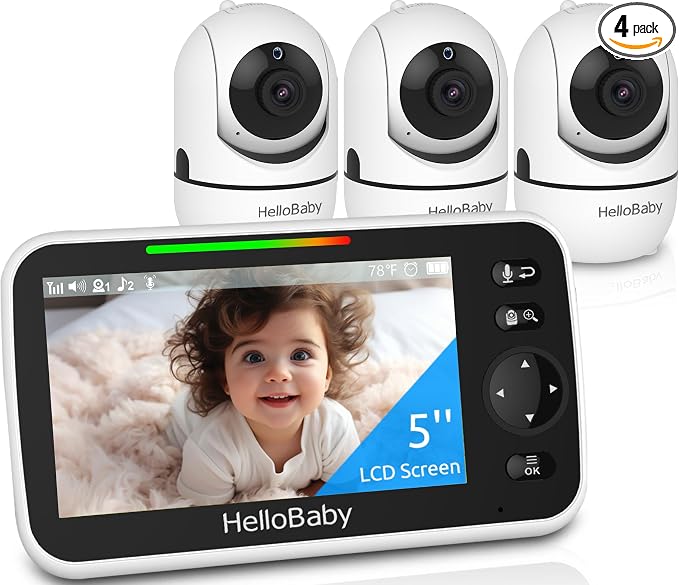 HelloBaby HB6550 5" Baby Monitor 3 Cameras, 26-Hour Battery, Pan-Tilt-Zoom by HelloBaby