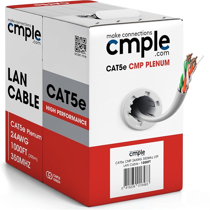 Cmple - Cat5e Plenum Cable 1000ft, 350MHz Gigabit Ethernet Solid Network by Cmple