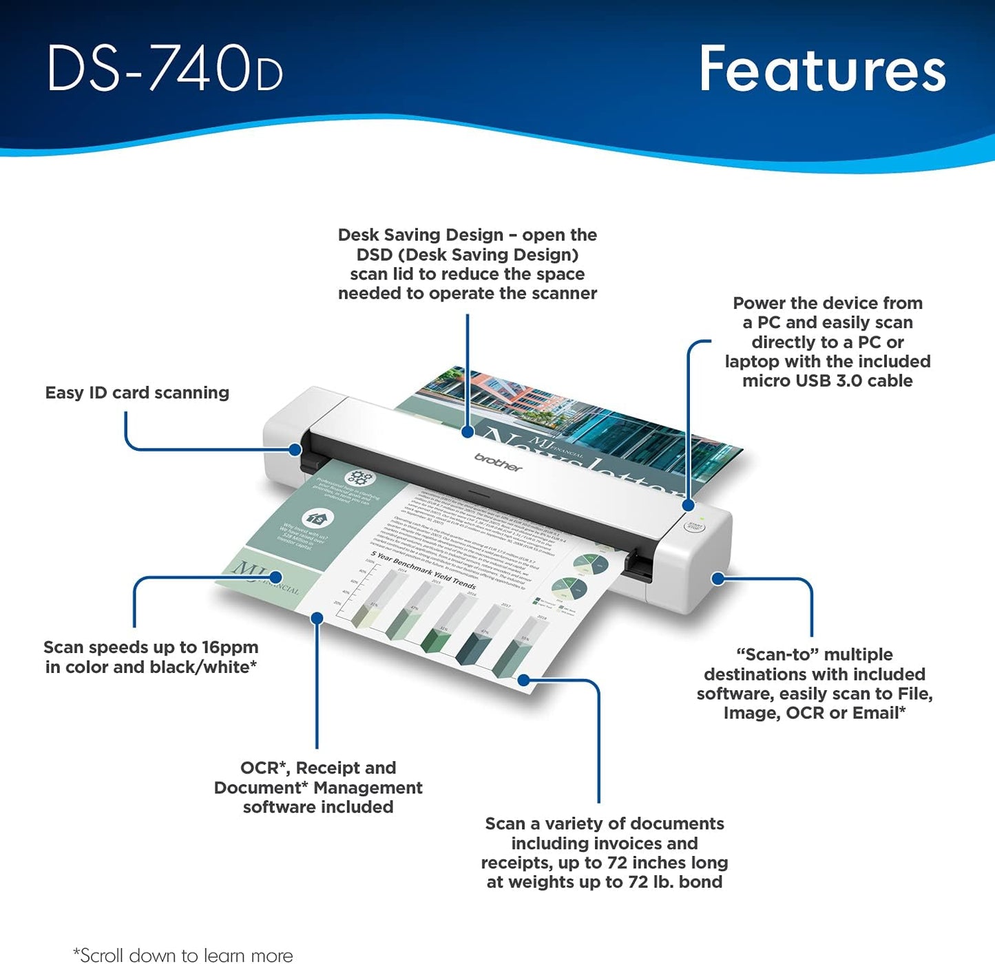 Brother DS-740D Duplex Compact Mobile Document Scanner (Renewed Premium)
