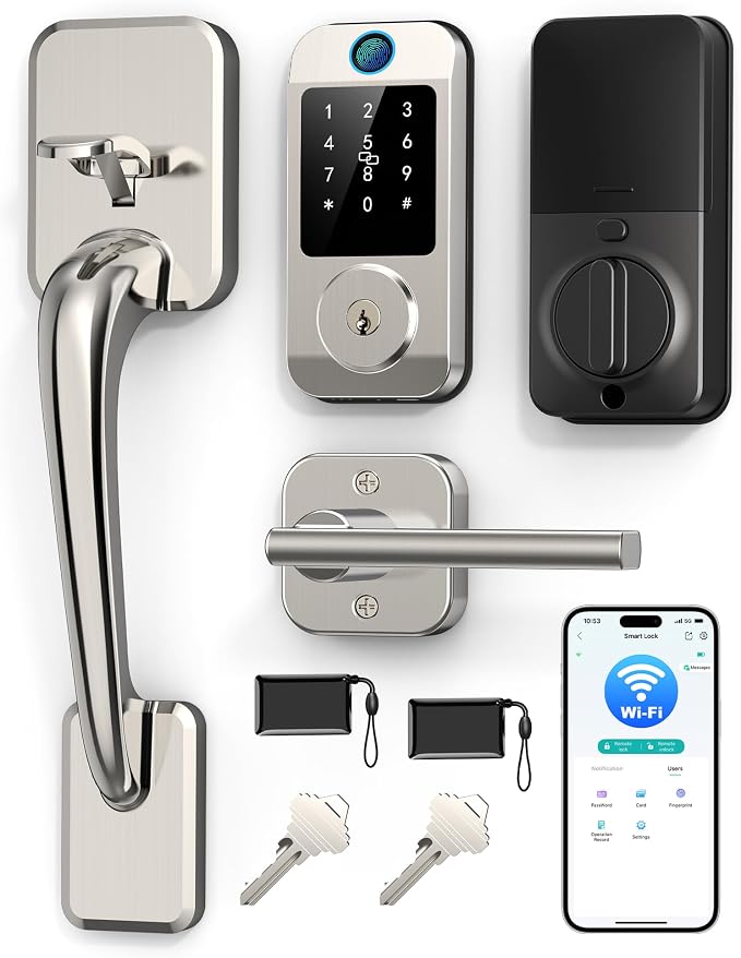 Wi-Fi Smart Front Door Lock Set, Keyless Entry Deadbolt Handle Set Built-in by Unknown