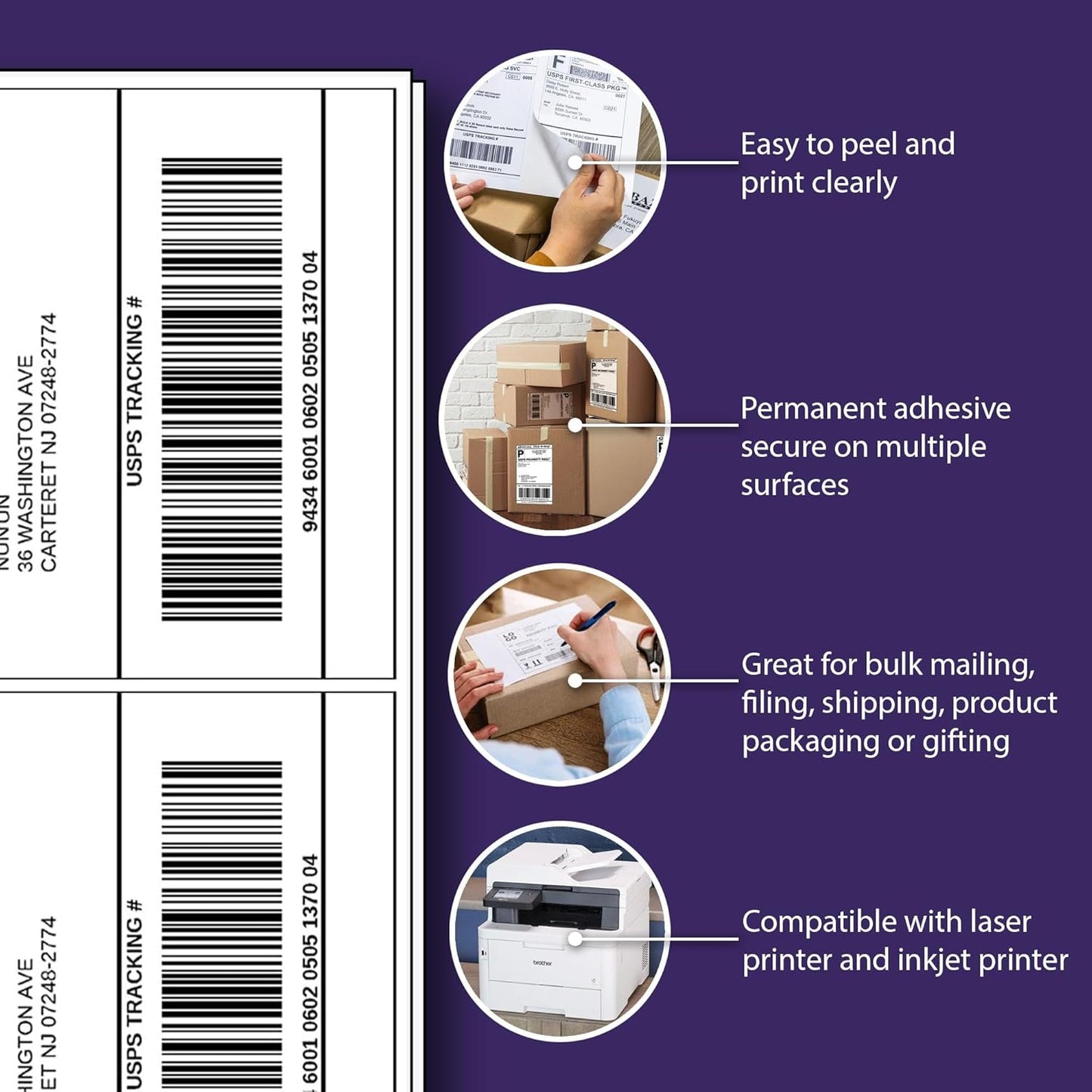 5.5" x 8.5", 25 Sheets, 50 Printable Half Sheet Labels, Blank Mailing Labels for Laser & Inkjet Printers, Letter Size