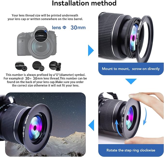 30mm Lens to 55mm Camera Lens Adapter, 30mm to 55mm Filter Step up Ring Adapter - Image 5
