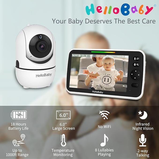HelloBaby 6'' World First IPS 30H Battery Split-Screen Video Baby Monitor - Image 2