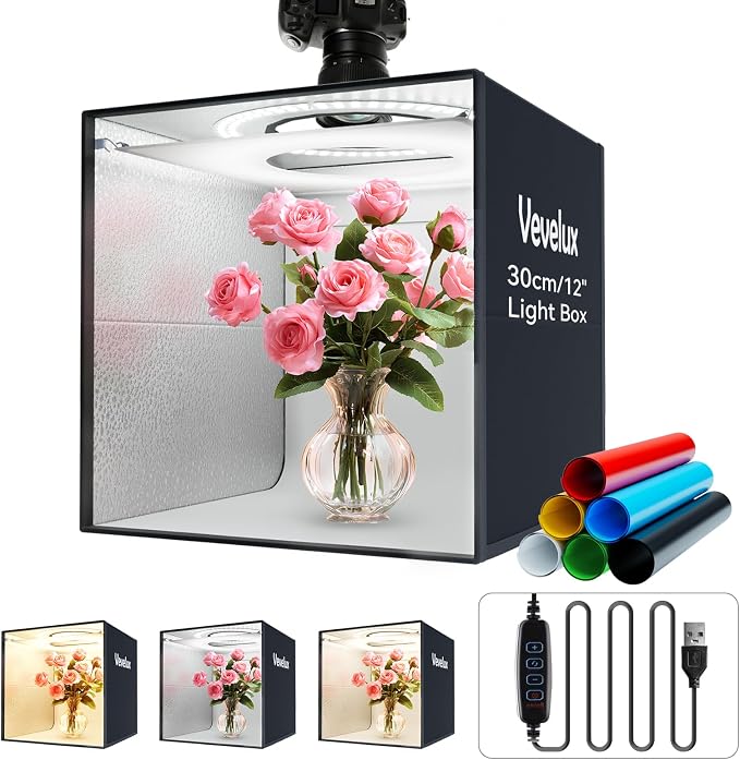 Photo Studio Light Box Photography, 6 Color Backdrops & 1 Diffuser by Vevelux