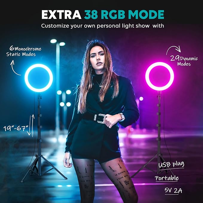 Weilisi 10" Ring Light with Stand 72'' Tall & Phone Holder, 38 Color Modes - Image 5