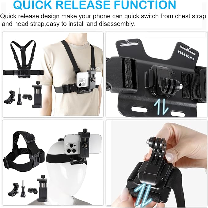 PellKing Mobile Phone Chest Strap Harness Mount Head Strap Holder Kit - Image 5