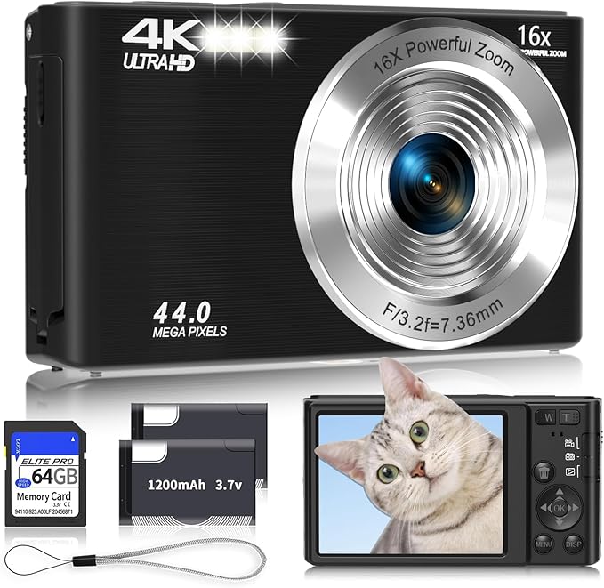 Digital Camera 4K, 2026 Upgrade Black Cameras by SMARTKLIK