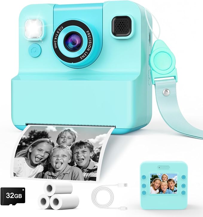 Kids Camera Instant Print with Flip Lens, 1080P HD Video Inkless Toddler by CIGXAVO