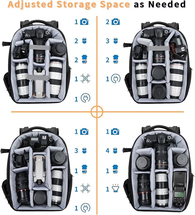 Camera Backpack Hard Shell Imitation Carbon Fiber DSLR, Waterproof Shockproof - Image 6