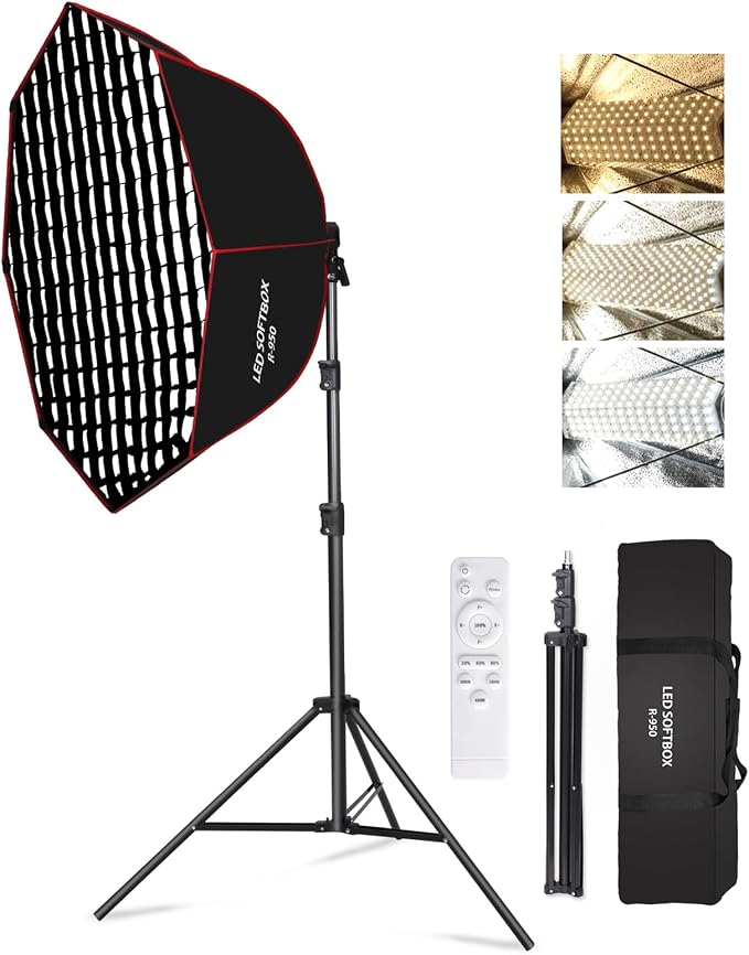 110W Softbox Lighting Kit, 37.4 "/95cm Large Octagonal Parabolic Soft Box by GSKAIWEN