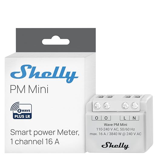 Shelly Wave PM Mini US LR, Z-Wave Long Range Smart Power Meter, 1-Channel 16 A by Shelly