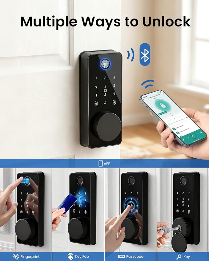 Smart Lock with 2 Lever Handle Set, Fingerprint Keyless Entry Door Lock Front - Image 4
