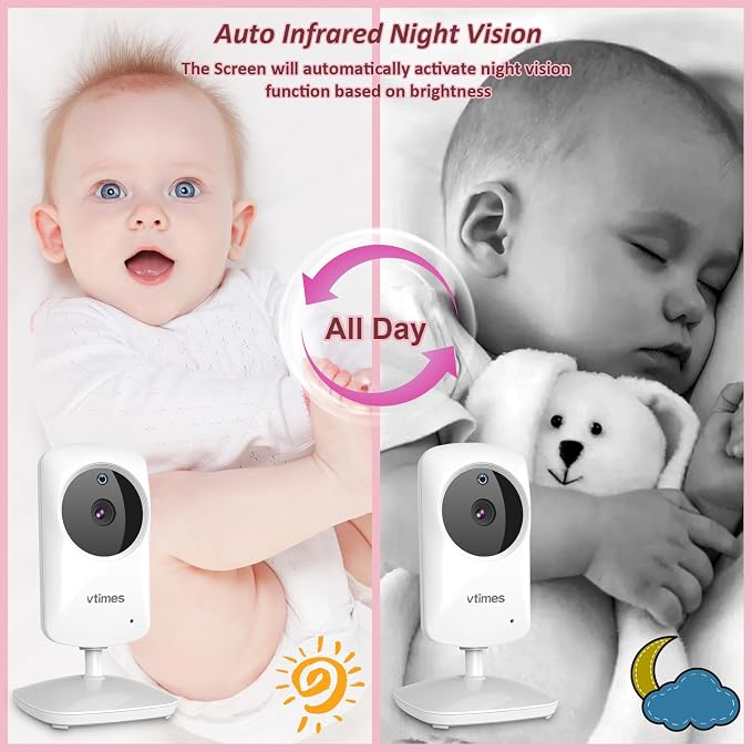 VTimes Baby Monitor with Camera and Audio, No WiFi, 2.4" LCD Screen, Two-Way - Image 6