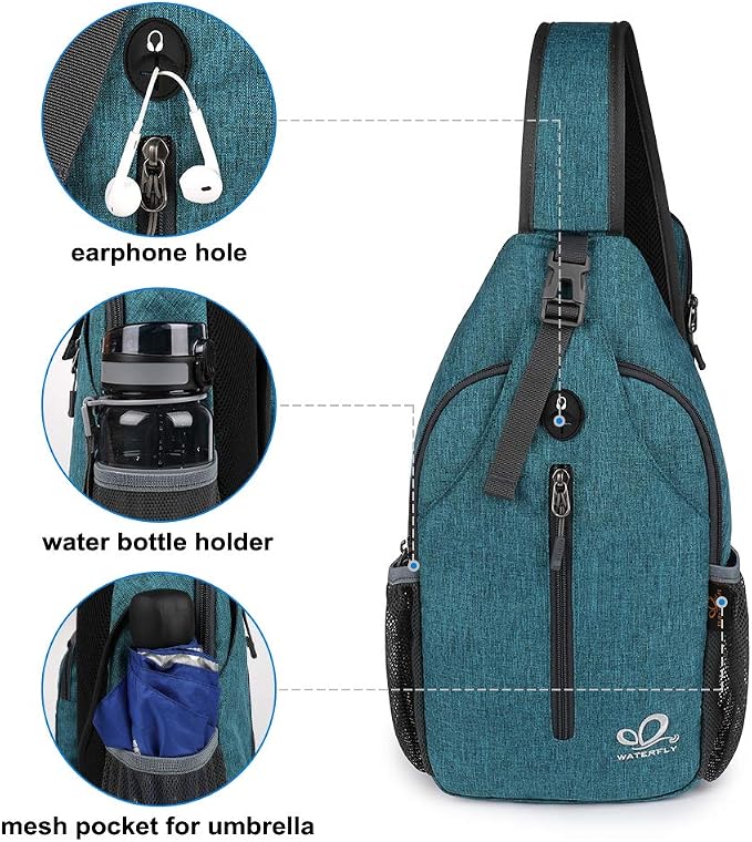 WATERFLY Crossbody Sling Backpack Sling Bag Travel Hiking Chest Bags Daypack - Image 4