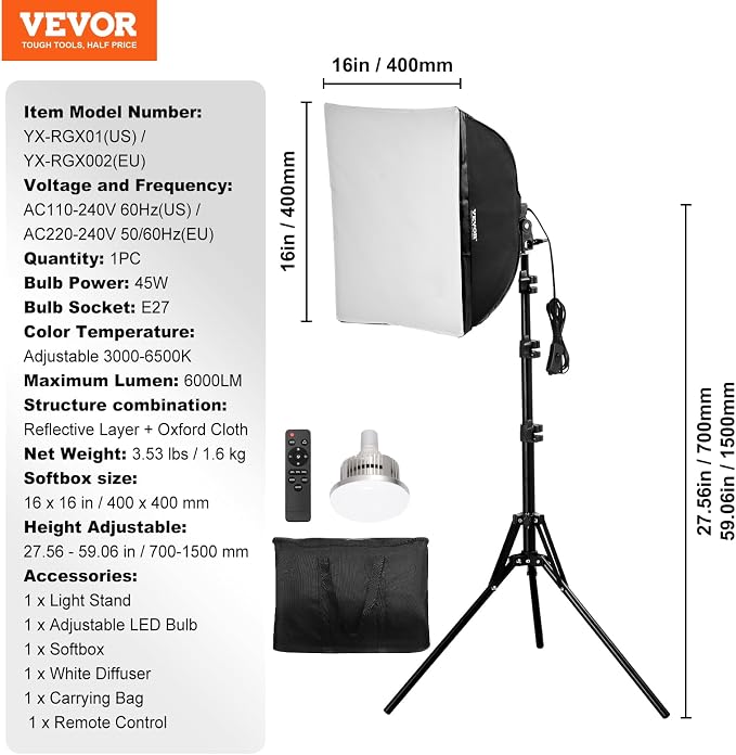 VEVOR Softbox Lighting Kit, Professional Softbox - Image 7