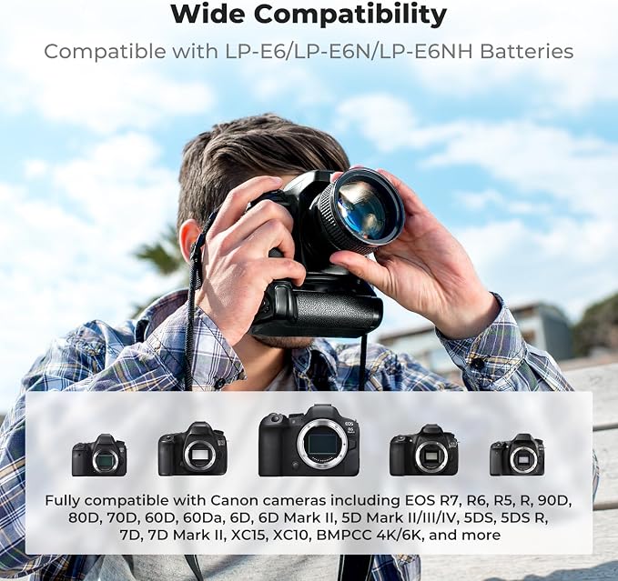 K&F CONCEPT 2600mAh LP-E6NH Battery and 3-Slot Battery Charger Compatible - Image 3