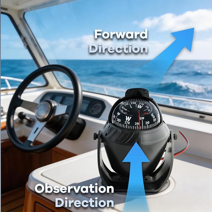 Boat Compass with Magnetic Declination Adjustment, Pivoting Marine Compass - Image 7