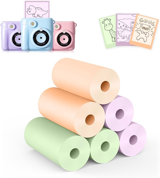 6 Rolls Kids Camera Instant Print Refill Paper Set, Phetium HD Printing Thermal by Phetium