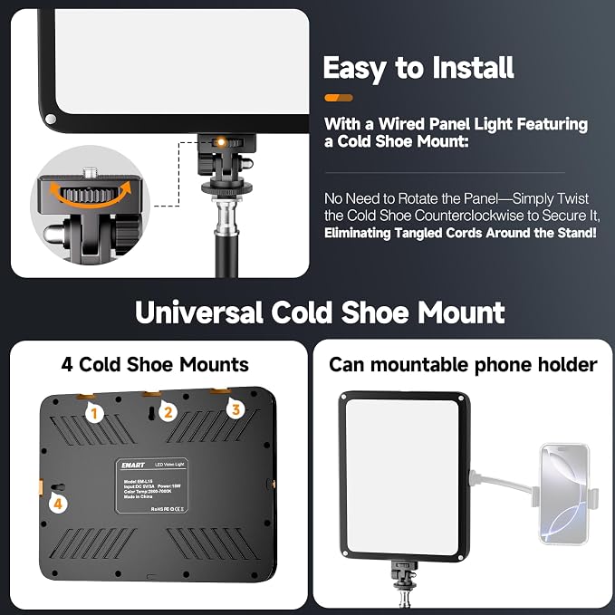 EMART LED Video Light Kit with Phone Holder & Barndoor, 2800-7000K Dimmable - Image 9