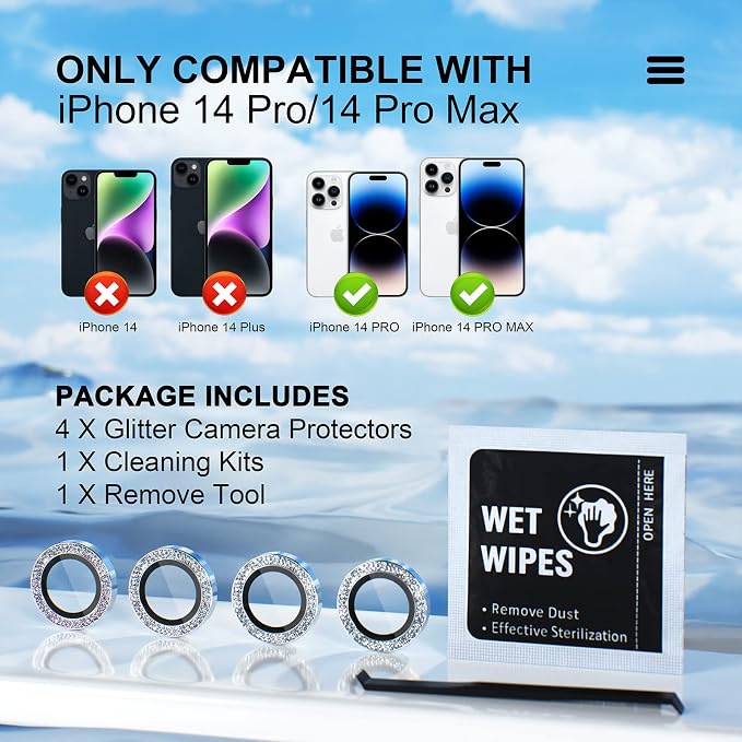 Misea for iPhone 14 Pro/iPhone 14 Pro Max Camera Lens Protector Bling, 9H - Image 2