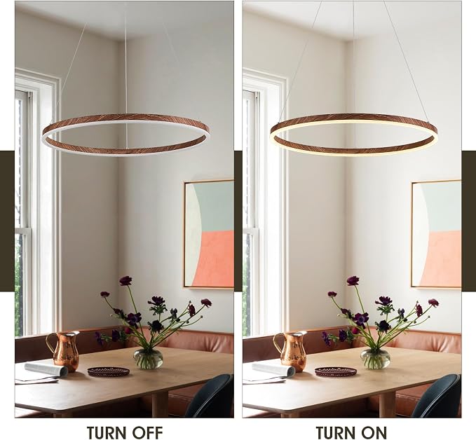 LED Ring Chandelier 24 Inches Round Chandelier Wood Grain Finish Dimmable LED - Image 7