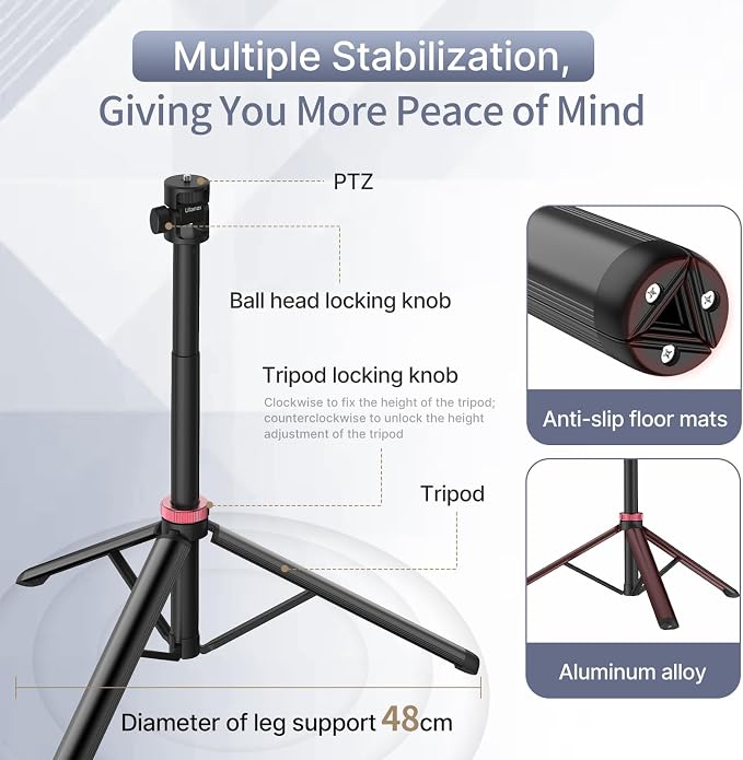 ULANZI 81" Tall Tripod for Camera&Phone, Extendable Aluminum Light Stand - Image 5