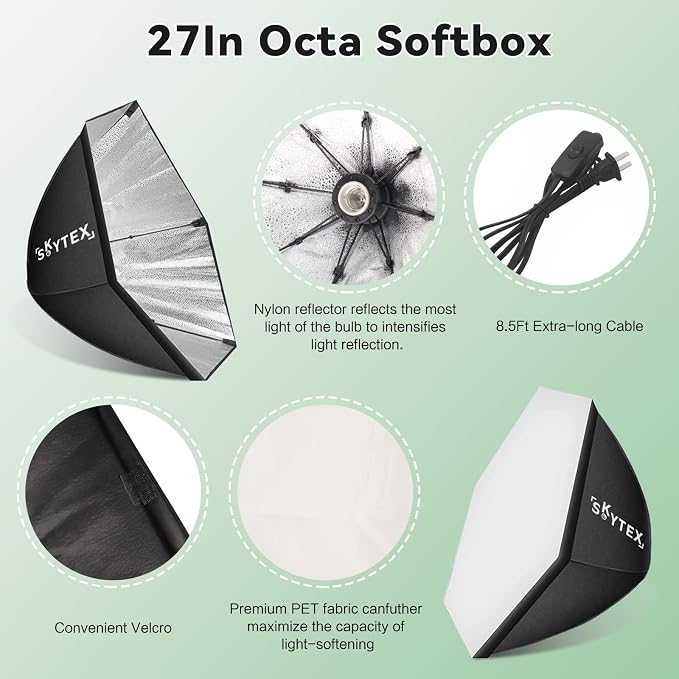 Skytex Softbox Lighting Kit 2pack 20x28in Octa Soft Box|135W 2700-6400K E27 LED - Image 3