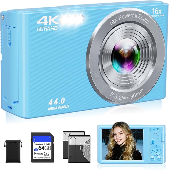 Digital Camera 4K, Autofocus Digital Compact Digital Camera, 16X Digital Zoom by CEYE